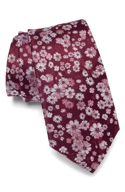 Duchamp Floral Silk Jacquard Tie In Burgundy