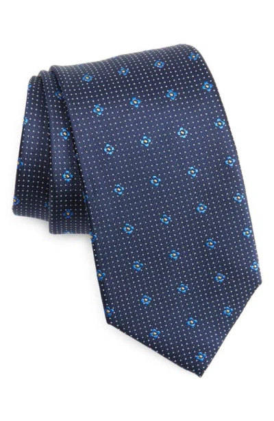 Duchamp Floral Silk Tie In Blue