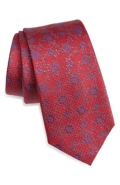 Duchamp Floral Silk Tie In Red