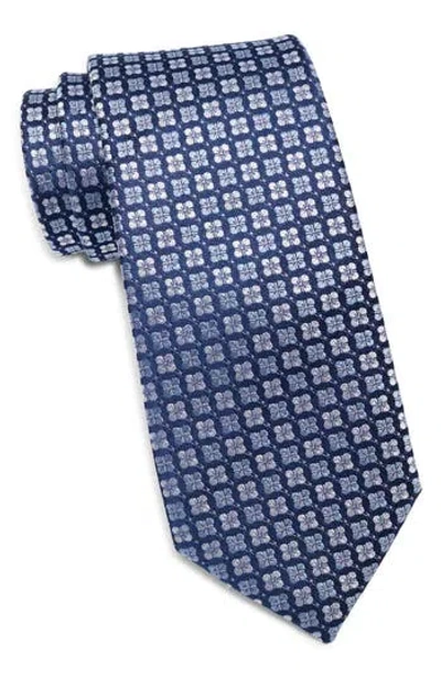 Duchamp Geometric Print Silk Tie In Blue