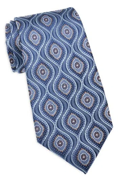 Duchamp Geometric Silk Tie In Blue