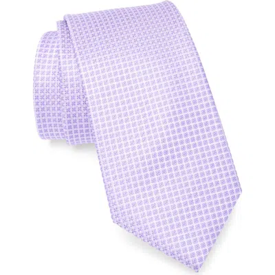 Duchamp Grid Print Silk Tie In Purple
