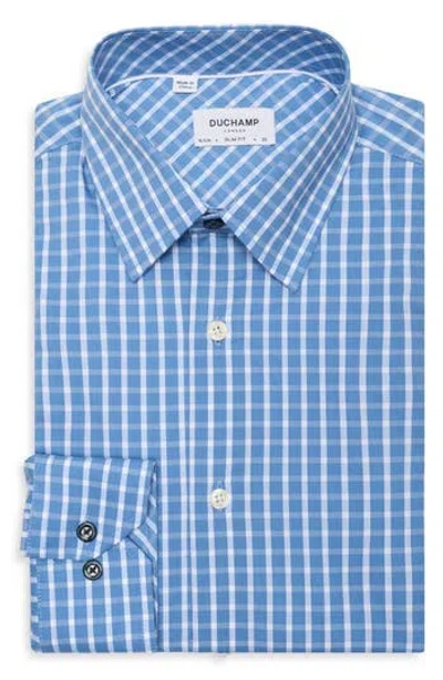 Duchamp Grid Print Slim Fit Dress Shirt In Blue