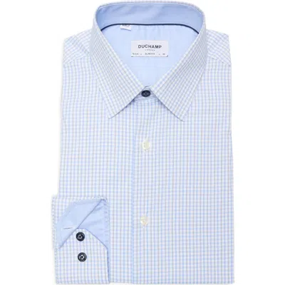 Duchamp Grid Print Slim Fit Dress Shirt In Blue