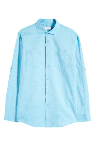 Duchamp Linen Blend Dress Shirt In Blue