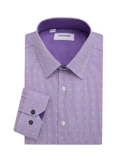 Duchamp London Men's Tailored Fit Dobby Check Dress Shirt In Purple