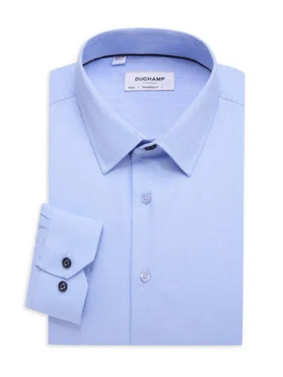 Duchamp London Men's Tailored Fit Herringbone Dress Shirt In Blue