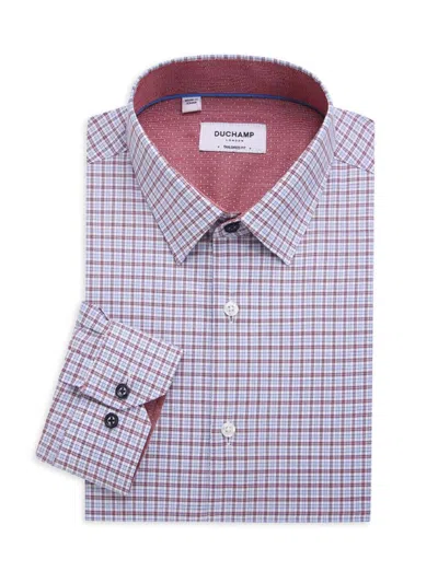 Duchamp London Men's Tailored Fit Plaid Dress Shirt In Blue Red