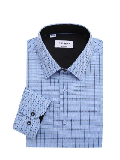 Duchamp London Men's Tailored Fit Windowpane Dress Shirt In Navy