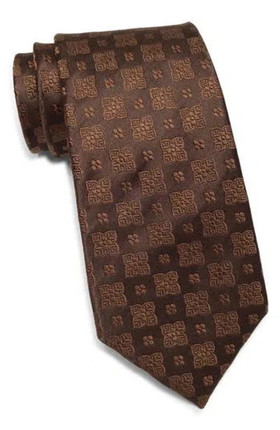 Duchamp Medallion Jacquard Silk Tie In Brown