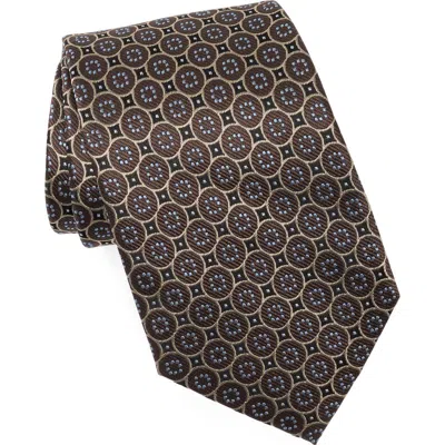 Duchamp Medallion Jacquard Silk Tie In Brown