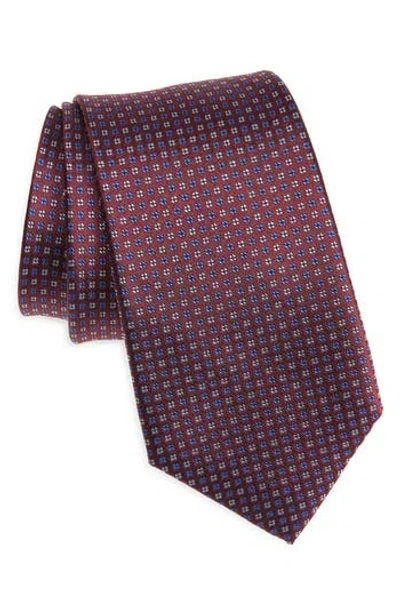 Duchamp Medallion Jacquard Silk Tie In Burgundy