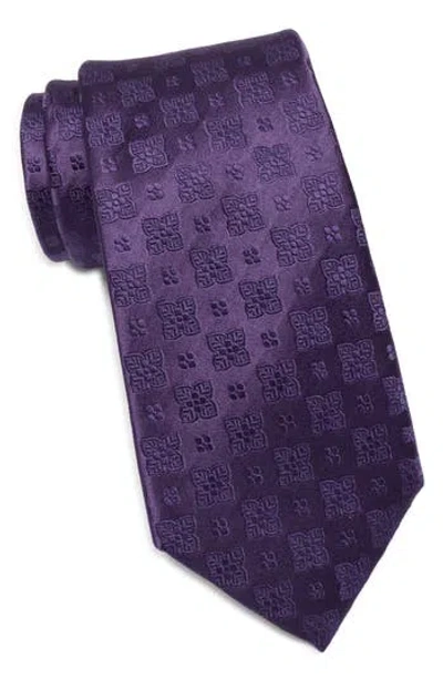 Duchamp Medallion Jacquard Silk Tie In Purple