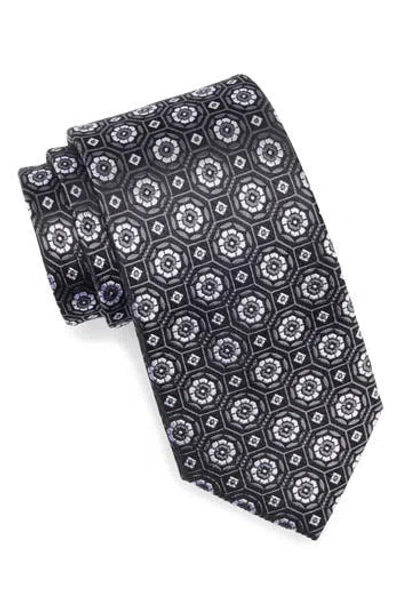 Duchamp Medallion Silk Tie In Black