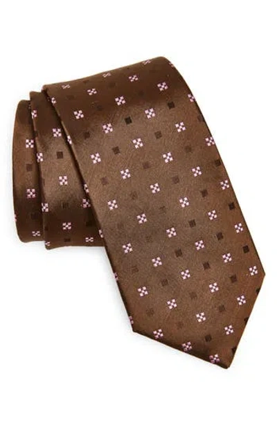 Duchamp Medallion Silk Tie In Brown