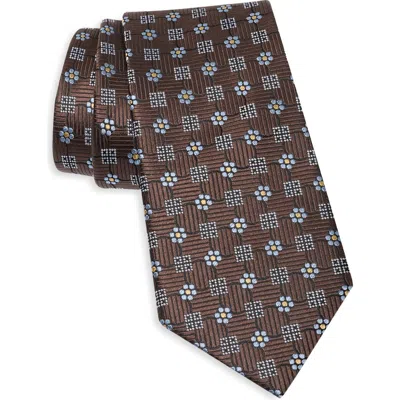 Duchamp Medallion Silk Tie In Brown