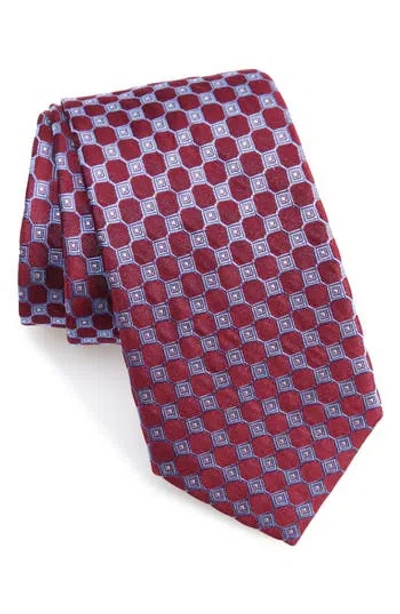 Duchamp Medallion Silk Tie In Burgundy