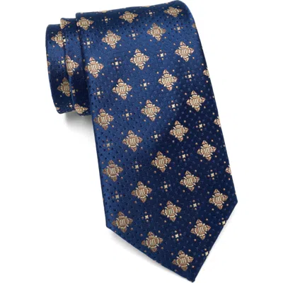 Duchamp Medallion Silk Tie In Navy