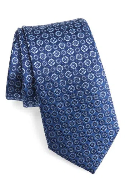 Duchamp Medallion Silk Tie In Navy