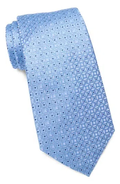 Duchamp Neat Geometric Silk Tie In Blue