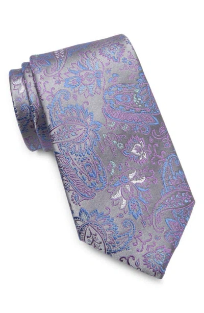 Duchamp Paisley Floral Print Silk Tie In Lavender