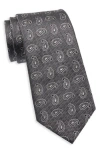 Duchamp Paisley Print Silk Tie In Gray