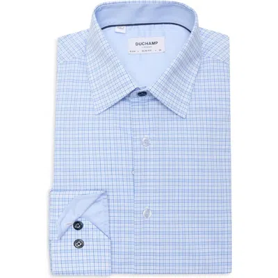 Duchamp Plaid Print Slim Fit Dress Shirt In Blue