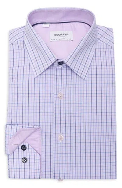 Duchamp Plaid Print Slim Fit Dress Shirt In Purple
