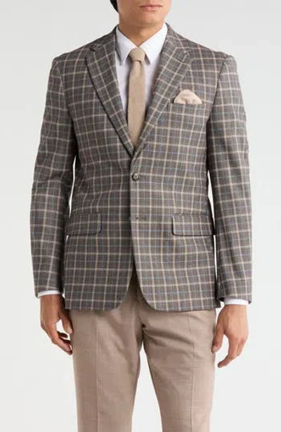 Duchamp Plaid Slim Fit Stretch Knit Sport Coat In Brown