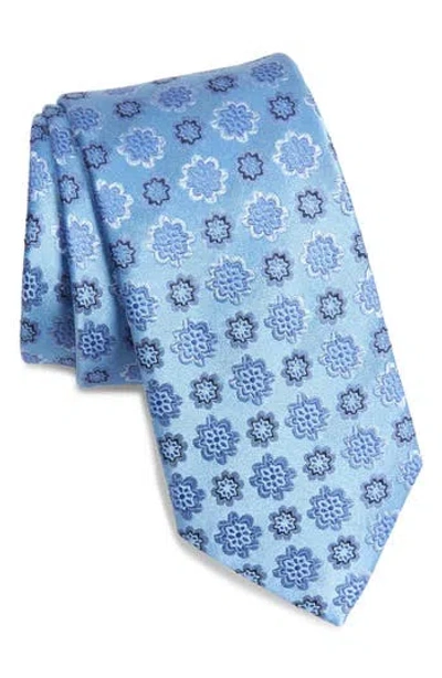 Duchamp Silk Medallion Tie In Light Blue