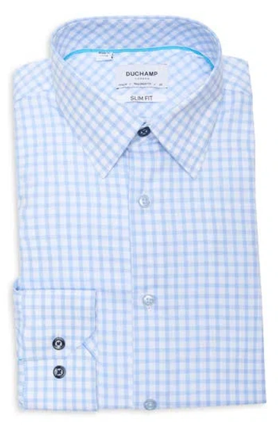 Duchamp Slim Fit Check Stretch Cotton Dress Shirt In Blue