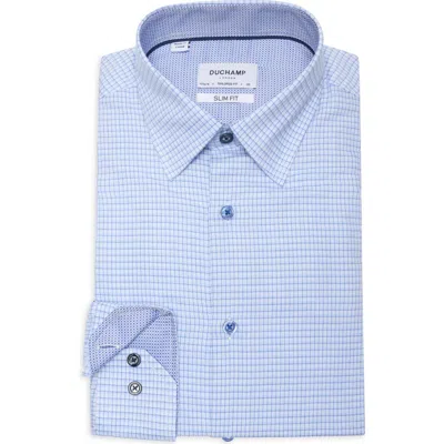 Duchamp Slim Fit Check Stretch Cotton Dress Shirt In Blue