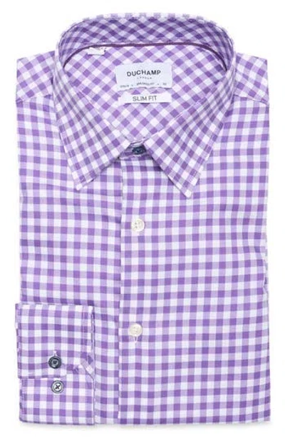 Duchamp Slim Fit Check Stretch Cotton Dress Shirt In Purple