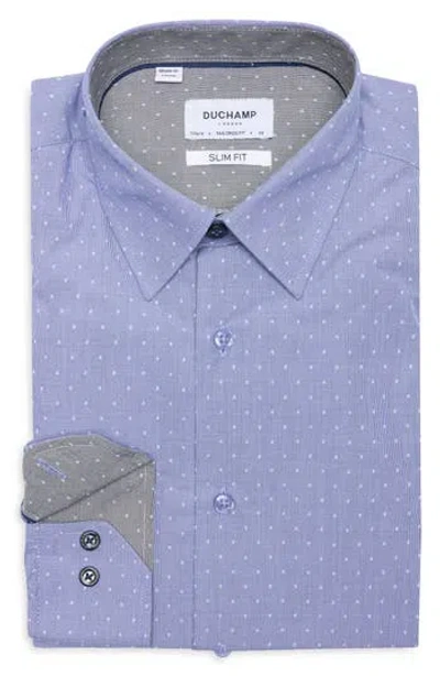 Duchamp Slim Fit Dot Textured Stretch Cotton Dress Shirt In Blue