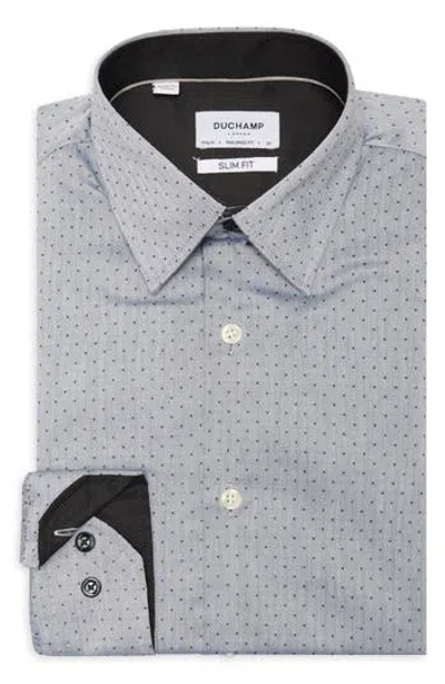 Duchamp Slim Fit Geometric Print Dress Shirt In Gray