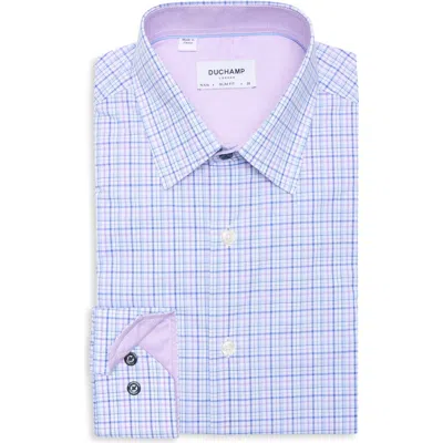 Duchamp Slim Fit Plaid Stretch Cotton Dress Shirt