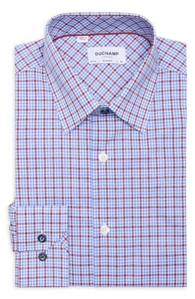 Duchamp Slim Fit Plaid Stretch Cotton Dress Shirt In Blue