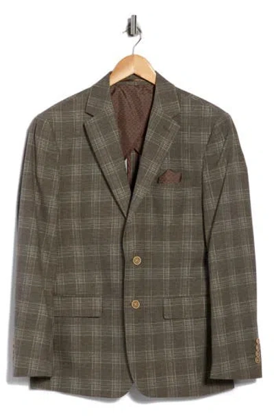 Duchamp Slim Fit Plaid Stretch Knit Sport Coat In Brown