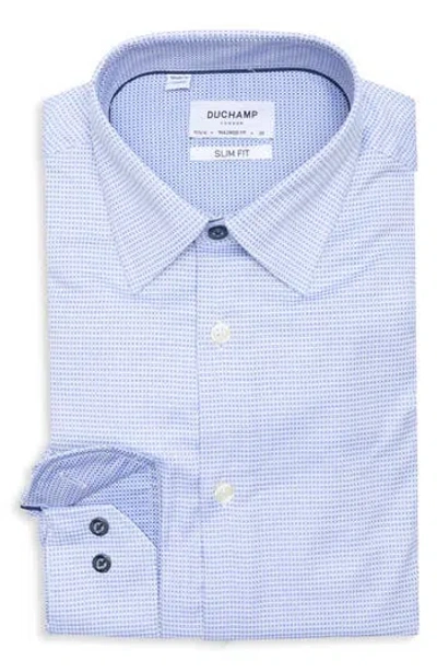 Duchamp Slim Fit Textured Dash Stretch Cotton Dress Shirt In Blue