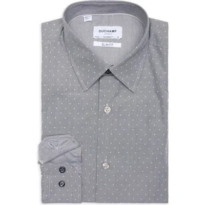 Duchamp Slim Fit Textured Dot Stretch Cotton Dress Shirt In Gray