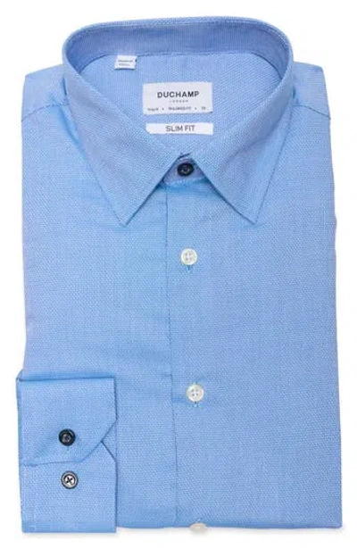 Duchamp Slim Fit Textured Stretch Cotton Dress Shirt In Blue