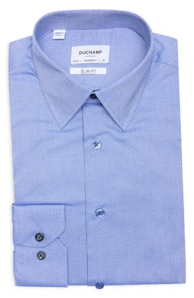 Duchamp Slim Fit Textured Stretch Cotton Dress Shirt In Blue