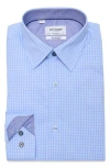 Duchamp Slim Fit Windowpane Check Dress Shirt In Blue