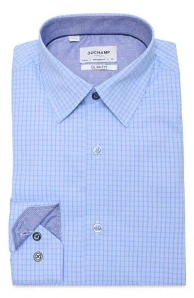 Duchamp Slim Fit Windowpane Check Dress Shirt In Blue
