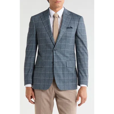 Duchamp Slim Fit Windowpane Plaid Stretch Knit Sport Coat In Blue