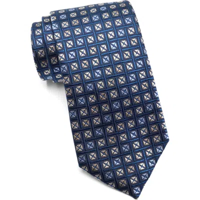 Duchamp Square Patterned Silk Tie In Navy