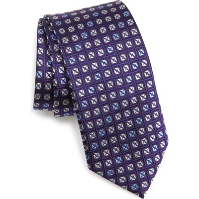 Duchamp Square Patterned Silk Tie In Purple
