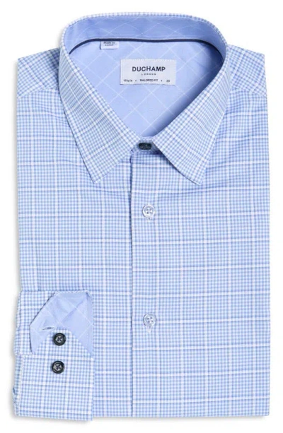Duchamp Tailored Fit Box Check Cotton Dress Shirt In Blue