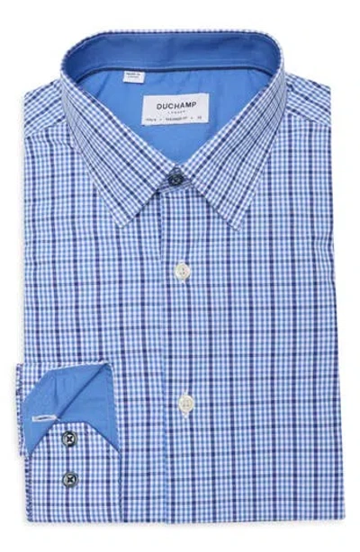 Duchamp Tailored Fit Check Print Dress Shirt In Blue