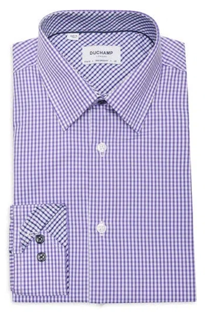 Duchamp Tailored Fit Check Print Dress Shirt In Blue